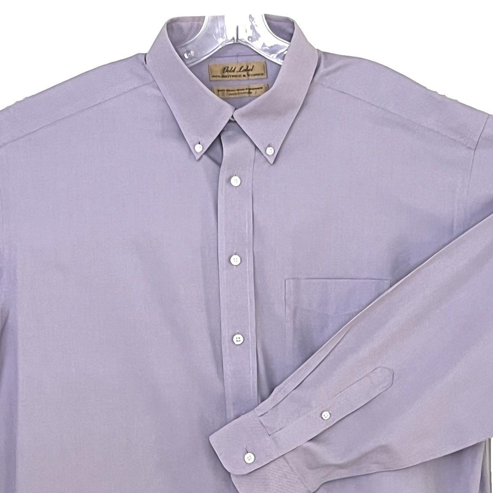 Roundtree‎ & Yorke Gold Label Dress Shirt 16.5/35 Purple 80s Non-Iron Pinpoint